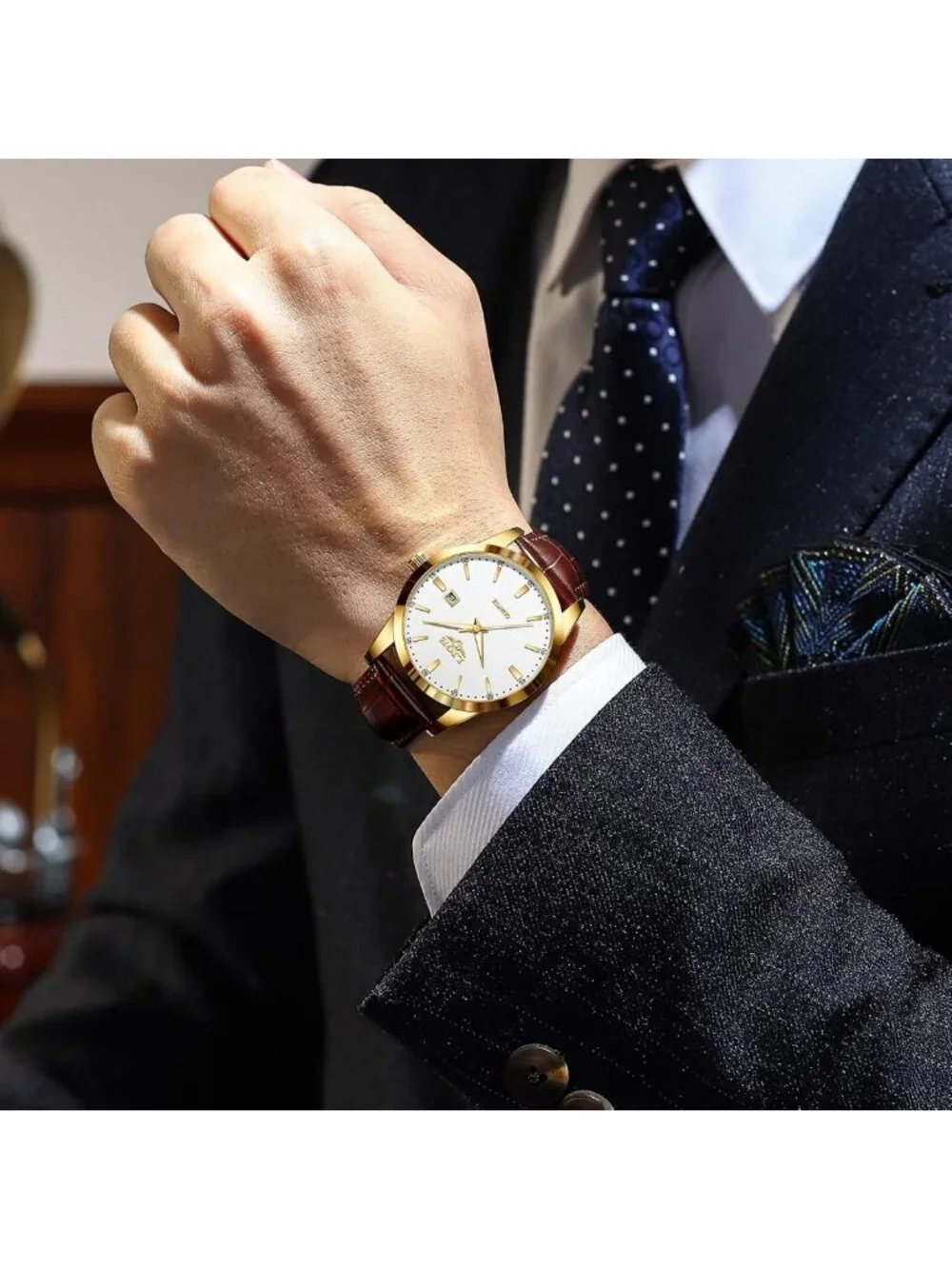 Stylish Waterproof Analog Dress Watch for Men - Vintage Chronograph, Leather